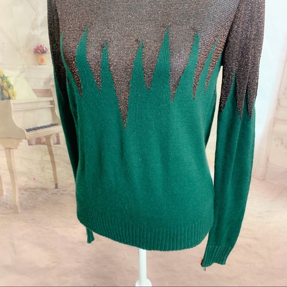 Lucca Couture Green Zig Zag Lurex Icicle Green Sweater - Picture 3 of 10